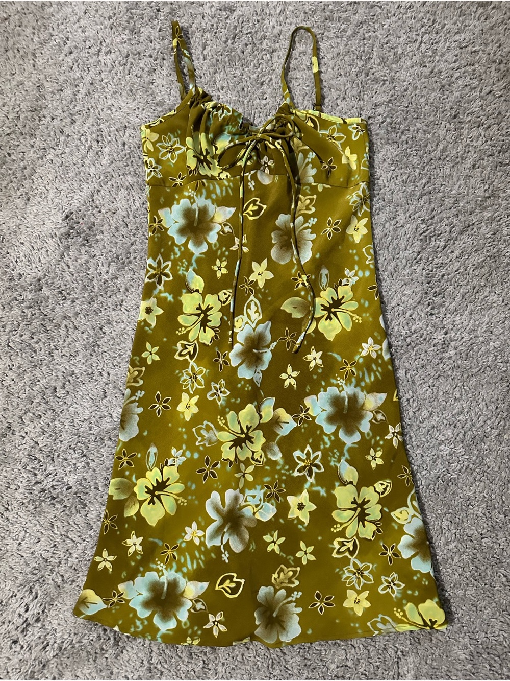 Vintage Y2K Jonathan Martin Olive Green Floral Mini Dress